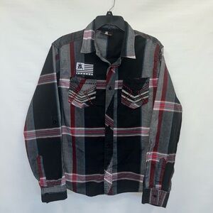 Red Ape Shirt Mens Medium Multicolor Plaid Long Sleeve Cotton Blend Pockets